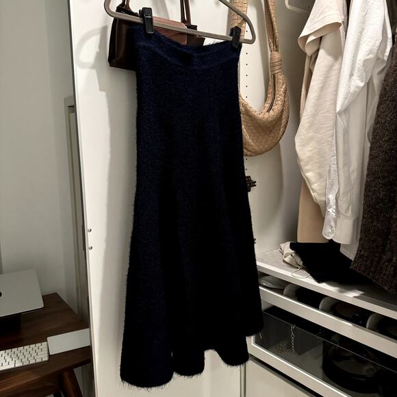 $2400 Khaite Cashmere Silk Cadence Navy Tweed Midi Skirt S Small Blue Fuzzy - Picture 5 of 13